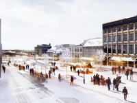 Vue de la place animée en hiver